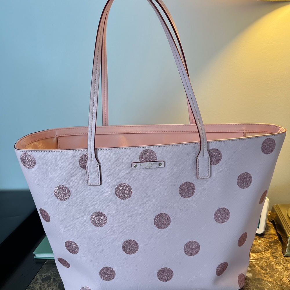Kate spade pink sparkle polka dot large tote